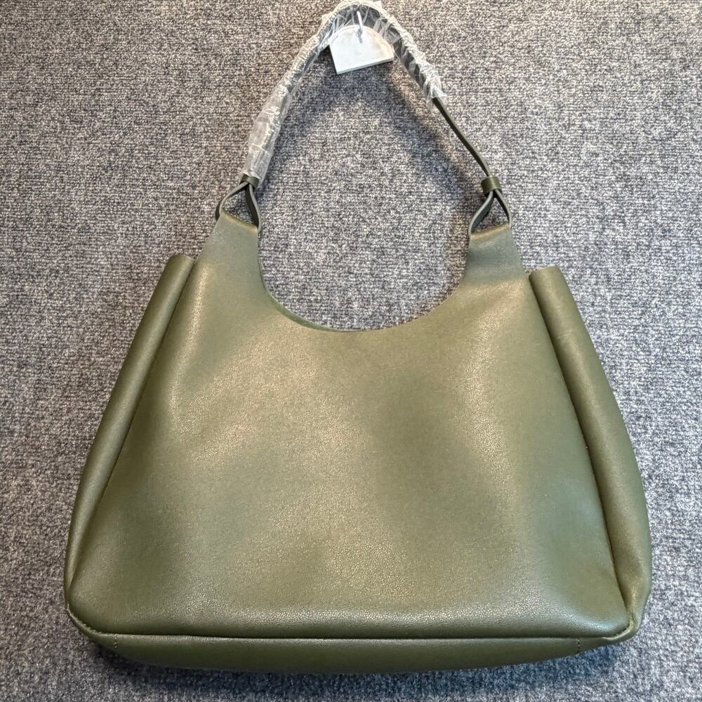 Neiman Marcus Women Olive Green Faux Leather Hobo Shoulder Bag Purse Tote NWOT
